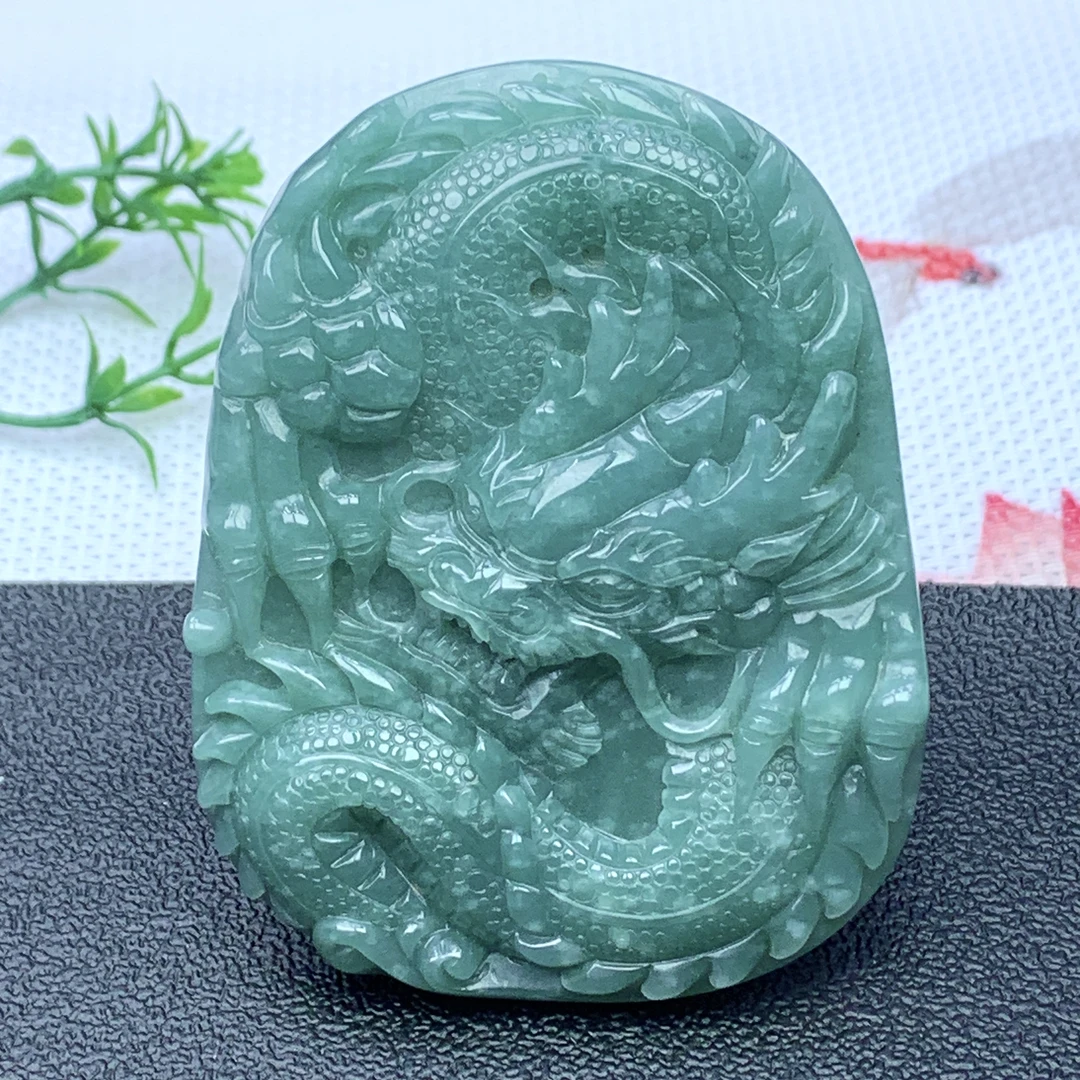 天然A货翡翠 蓝水龙牌吊坠