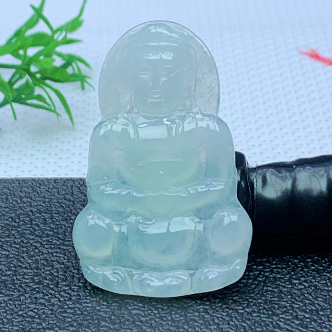 缅甸天然A货翡翠  冰润正装观音吊坠