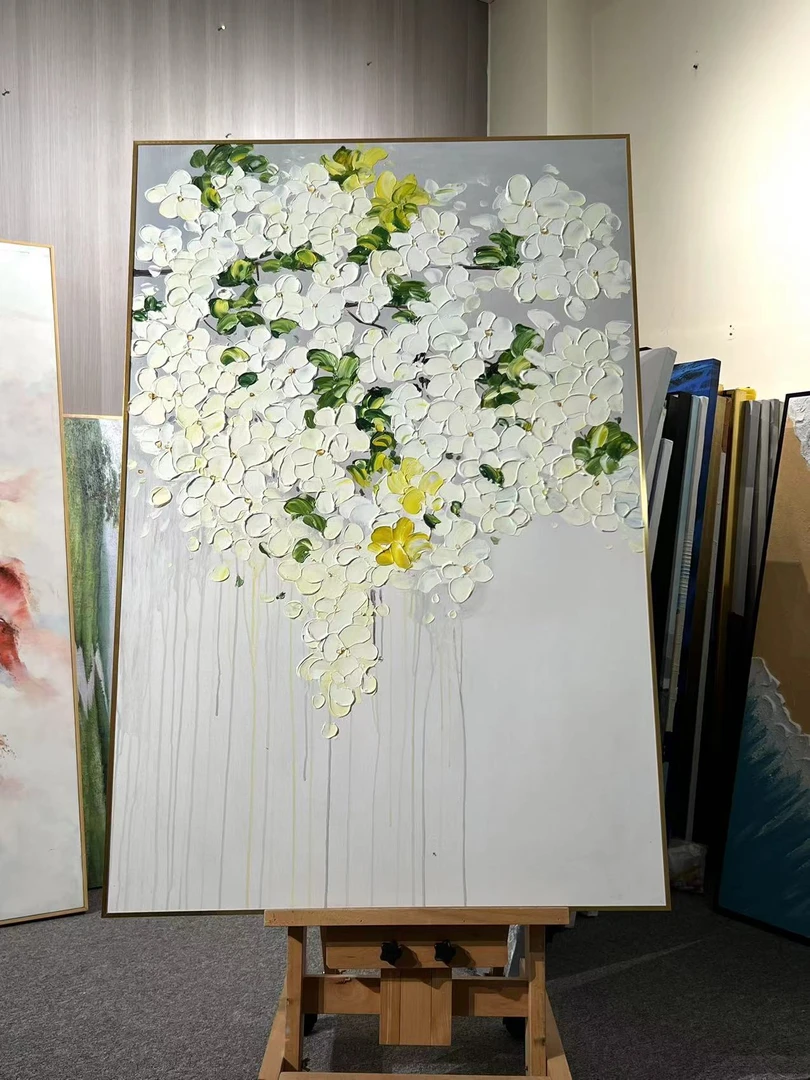 【80*120】纯手绘油画走道玄关简约抽象花卉风景海景厚肌理装饰画