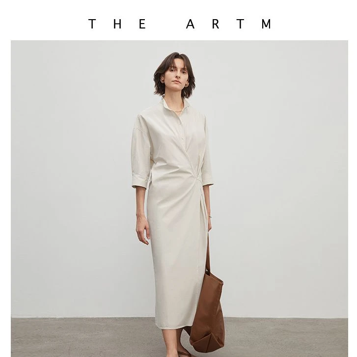 THE ARTM立领围裹解构高端连衣裙女装2023新款中袖衬衫裙长裙