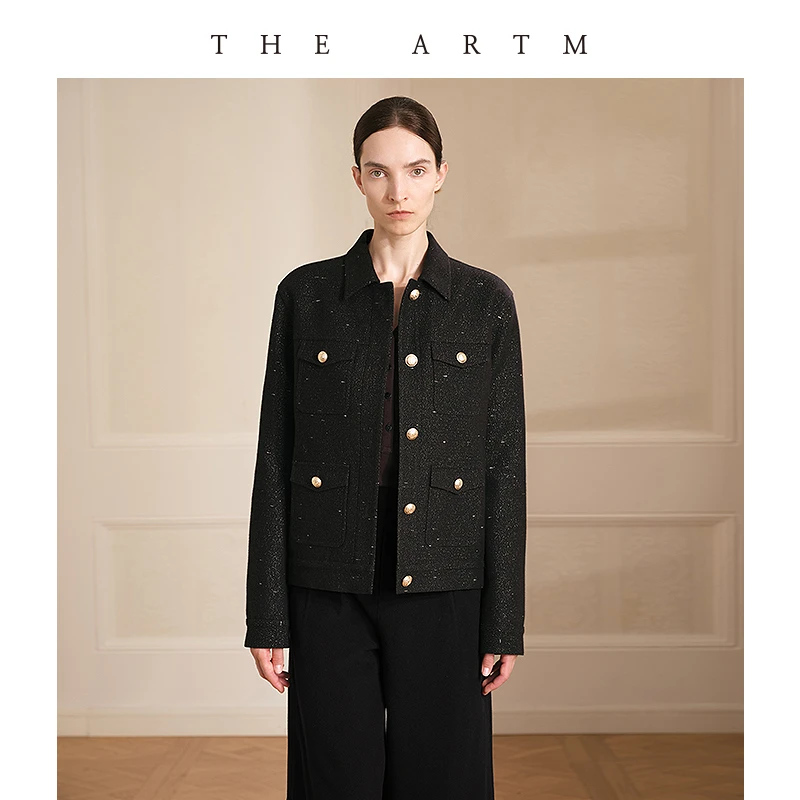THE ARTM意大利进口小翻领短外套女混纺箱型短款夹克
