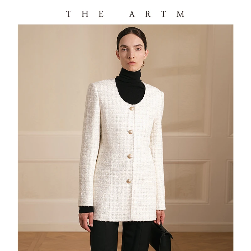 THE ARTM英国进口FANCY TWEED高端粗花呢U领收腰小香风外套女