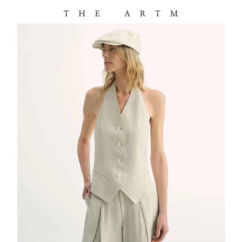 THE ARTM经典老钱 清凉爽感桑蚕丝亚麻 挂脖式无袖短款马甲女上衣