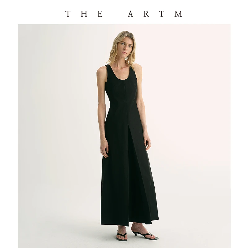 THE ARTM 天橪细腻丝滑 高密莫代尔桑蚕丝 插片U领背心连衣裙