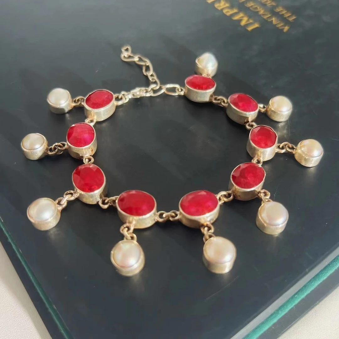 合金手链 欧洲回流 /红宝白珠 手链 ZJ 01003