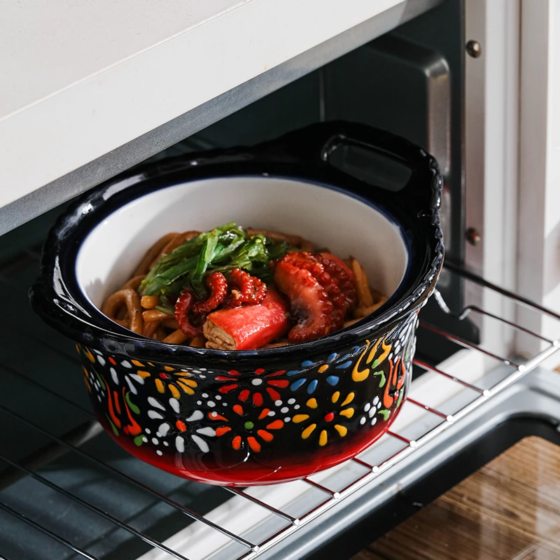 【ALMA】红贵夫人 5.5寸手绘陶瓷艺术带盖双耳甜品碗釉下彩餐具