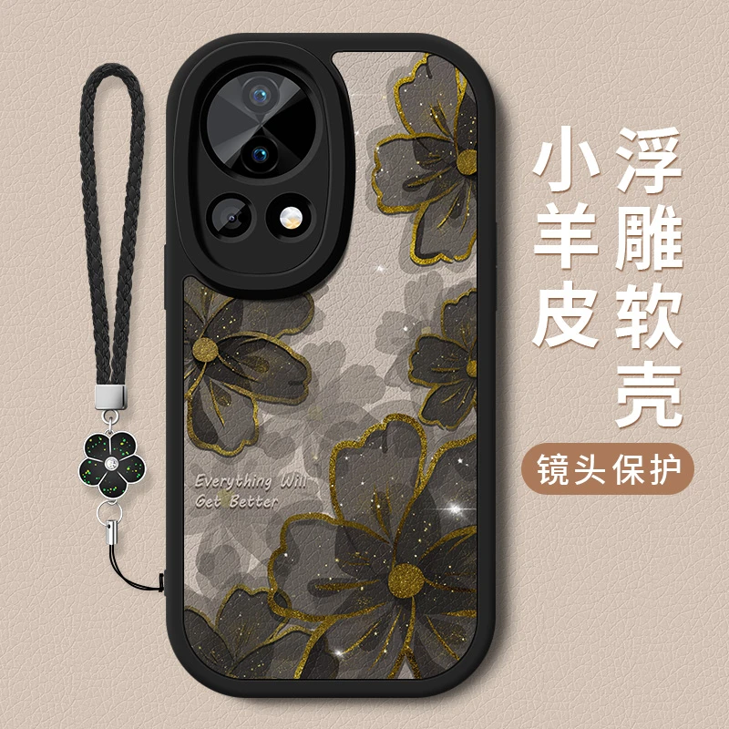 黑金玫瑰适用华为nova13手机壳新款nova13pro创意小羊皮全包软壳