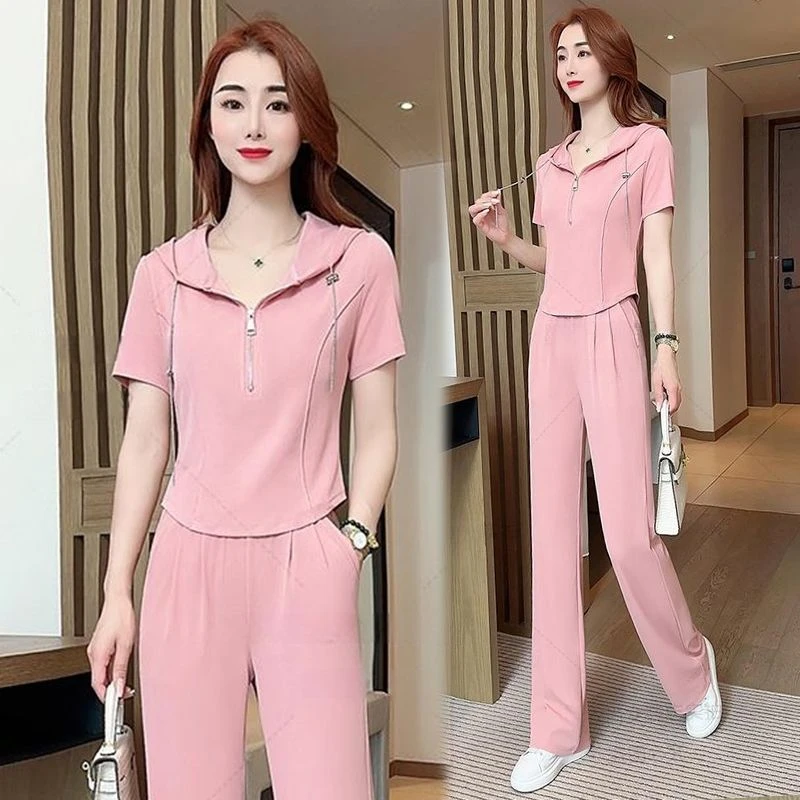 2024夏新款女士运动服套装休闲时尚两件套洋气时髦减龄小个子短袖