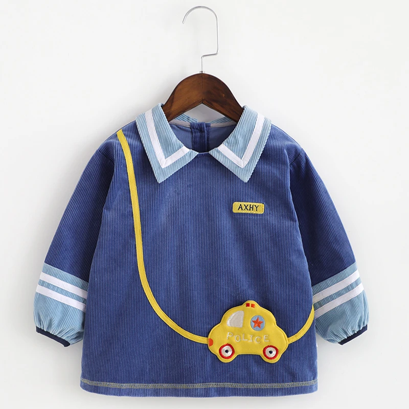 宝宝罩衣秋冬灯芯绒纯棉防水防脏反穿衣男童幼儿园吃饭衣婴儿围兜