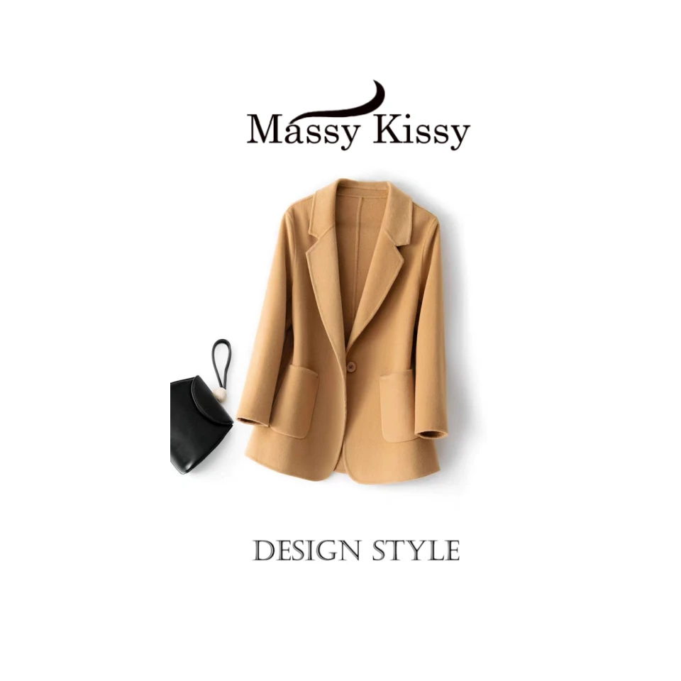 2228 DS气质小个子时尚休闲百搭女士百搭纯色高级西装小外套-驼色