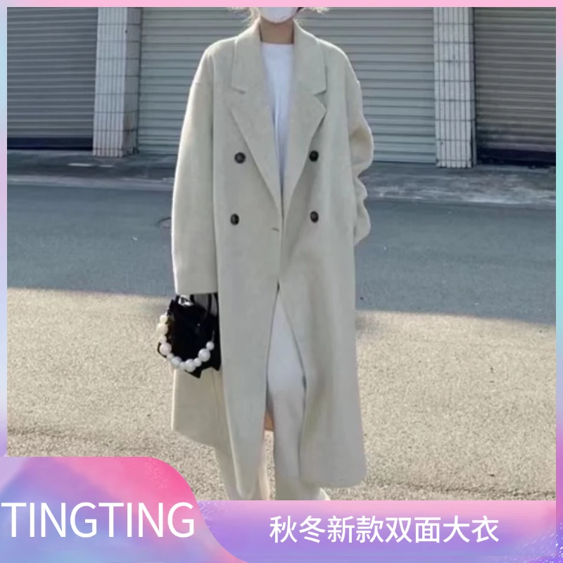 2236 GJBD韩版休闲冬季长款毛呢大衣宽松气质双排扣时尚气质外套-