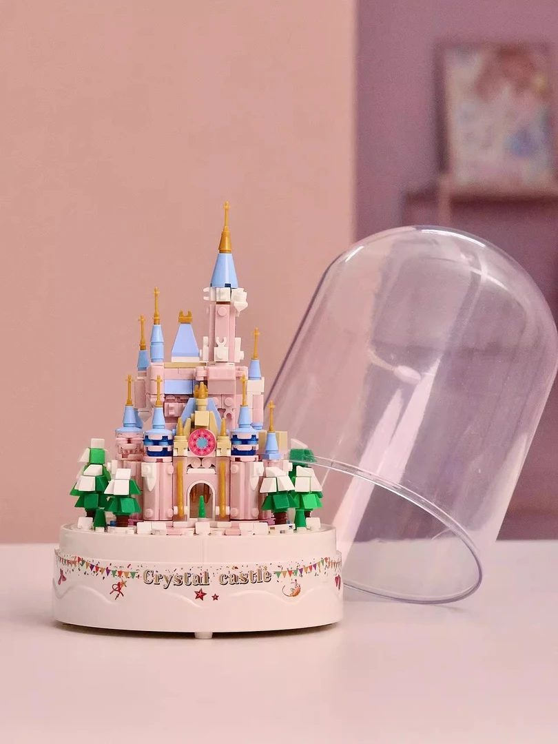 【新疆包邮】水晶城堡飘雪城堡音乐盒哲高迷你小颗粒潮玩积木