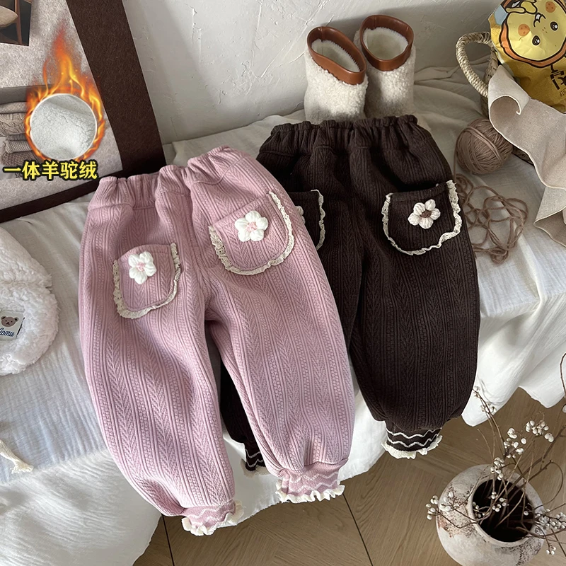 女童加绒裤秋冬季婴儿宝宝休闲裤加厚一体绒裤儿童棉裤一条过冬潮