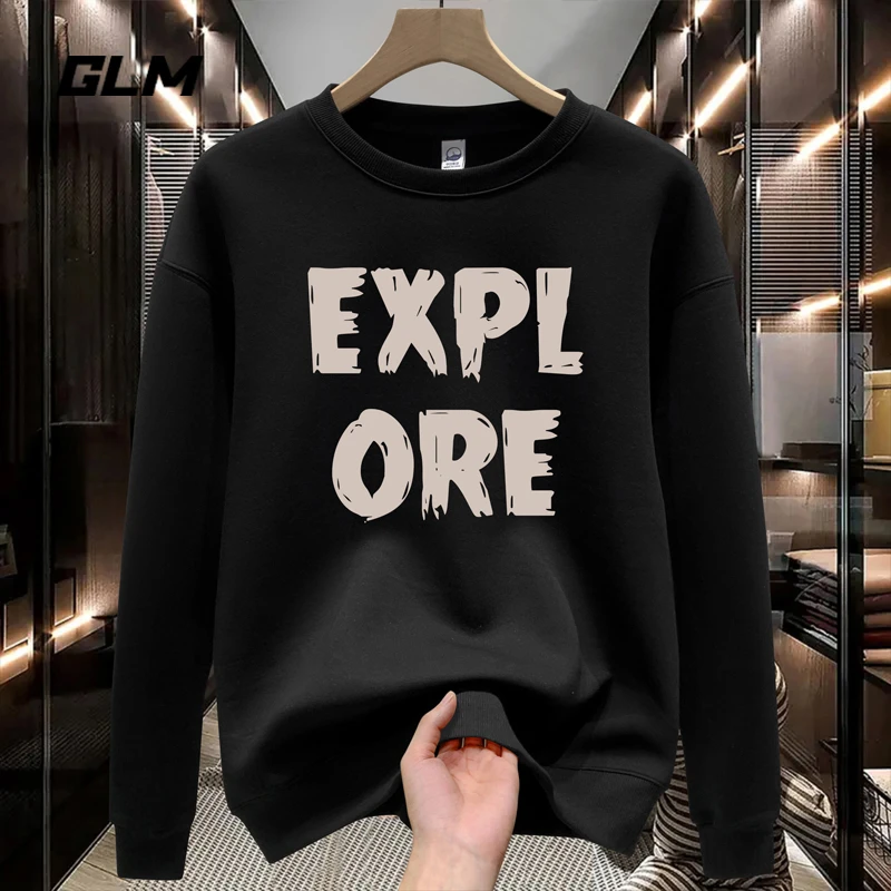 潮牌GLM春秋季新款男士卫衣圆领潮流长袖T恤加绒打底衫上衣服男装