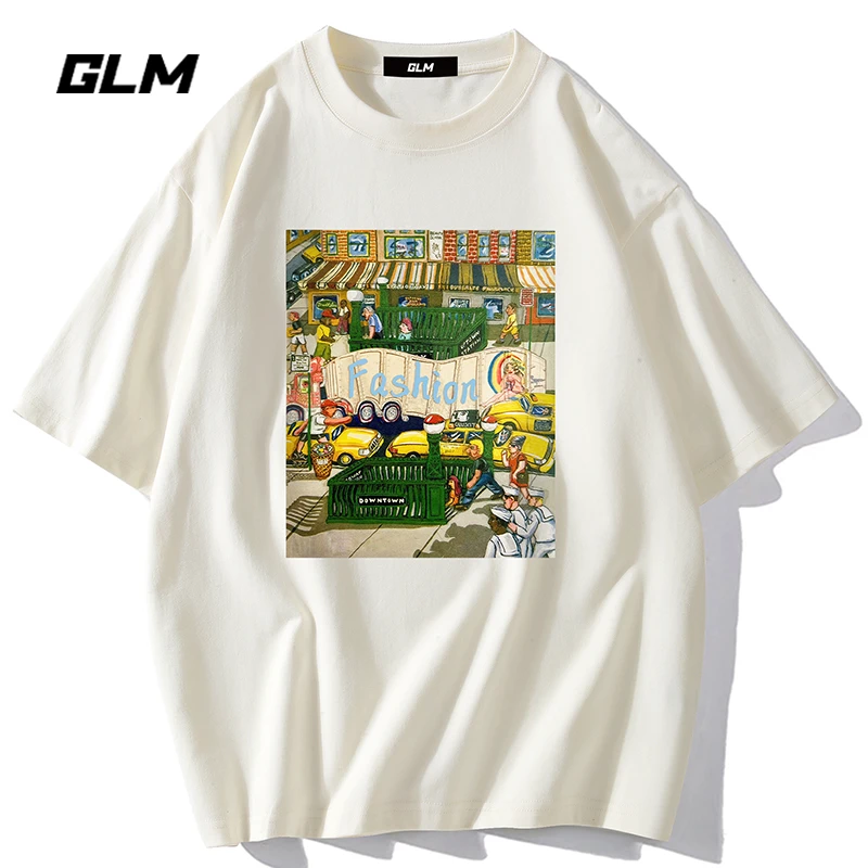 潮牌GLM夏季新款男士短袖T恤纯棉休闲半袖体恤打底衫大码港风衣服