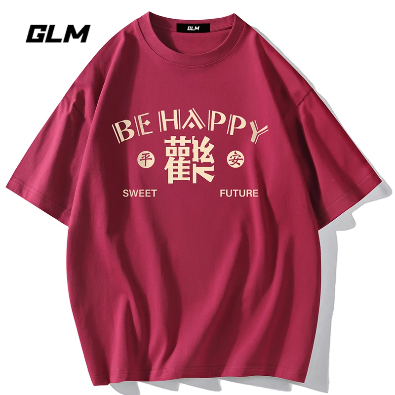 集团品牌GLM夏季男士短袖T恤衫纯棉体恤休闲美式衣服情侣印花上衣