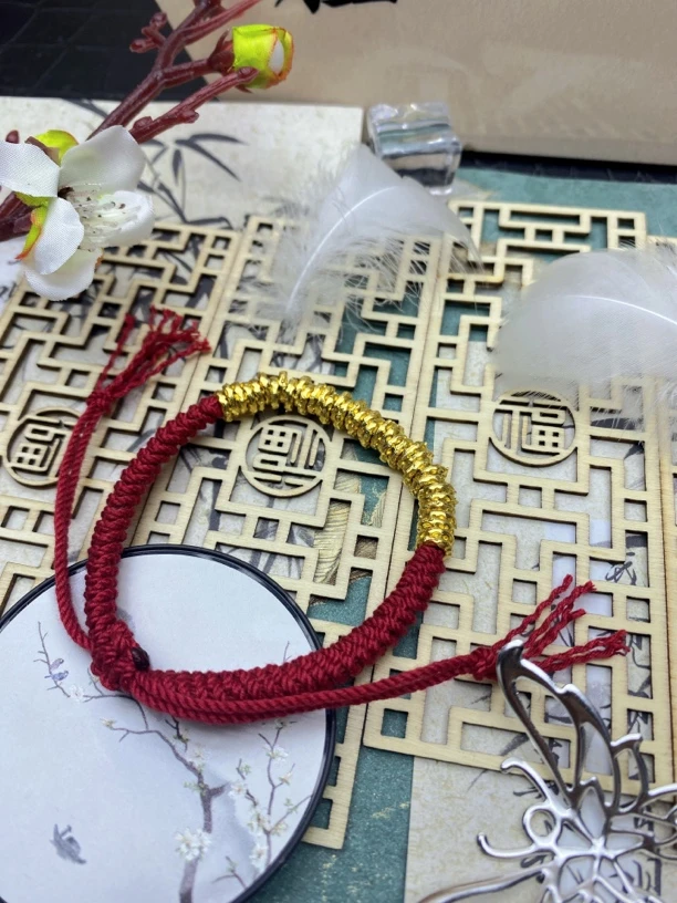 酒红色手绳金刚结可调节款喜乐红纯手工36片