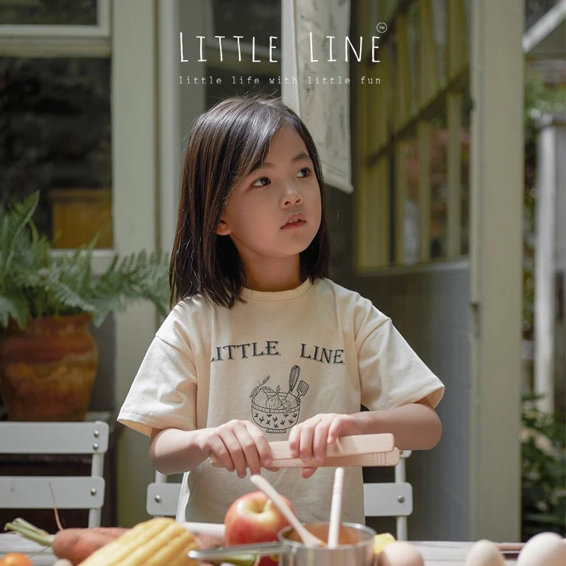LittleLine 小线条 复古印花全棉短袖T恤  清仓
