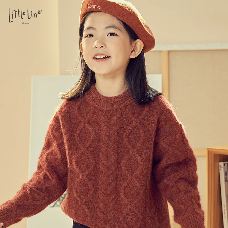 LittleLine22FW 节日季圣诞红羊毛羊驼毛复古绞花花纱毛衣 清仓