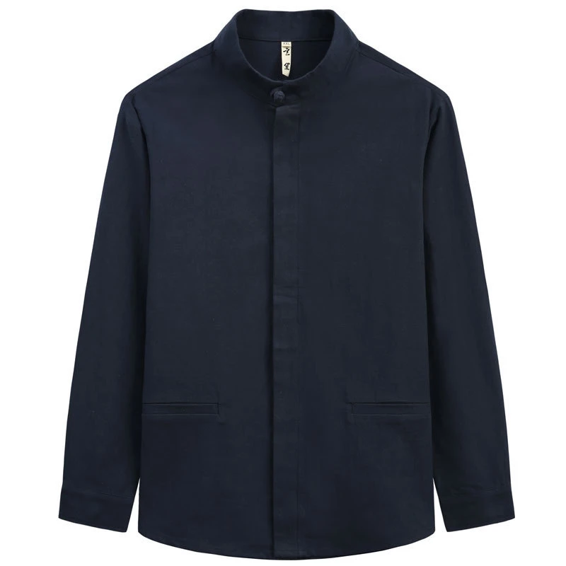 唐装男中国风男装秋季棉麻长袖衬衫中式男士上衣复古宽松立领衬衣