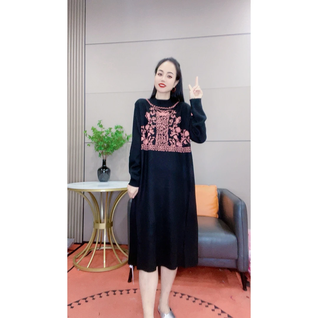 3576 秋冬新款大码女装连衣裙加厚长款针织打底裙