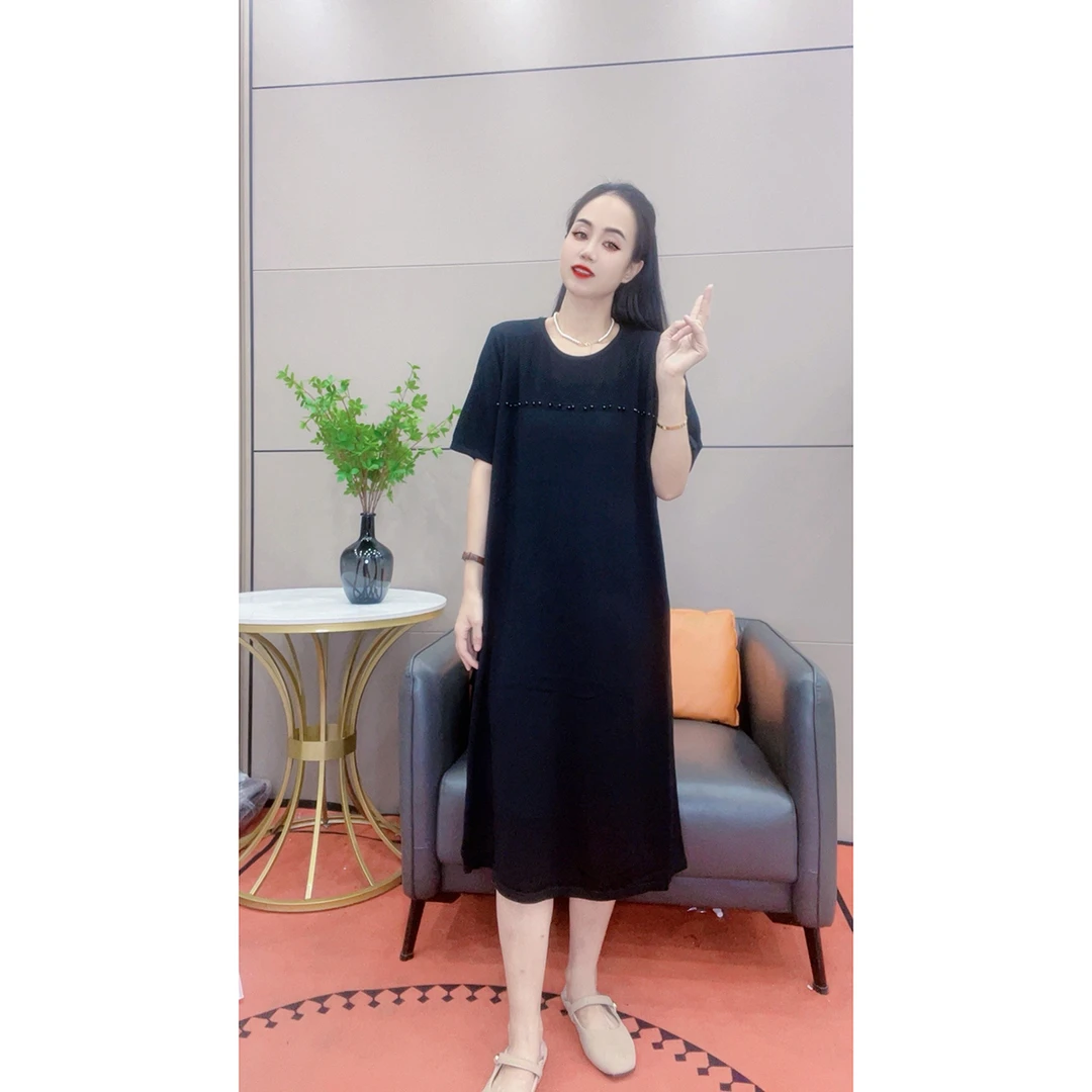 3324 大码女装冰丝五分袖连衣裙中长款针织裙