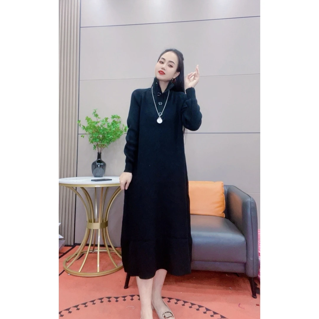 3566 秋冬新款加厚高领针织连衣裙秋冬长款长袖打底裙
