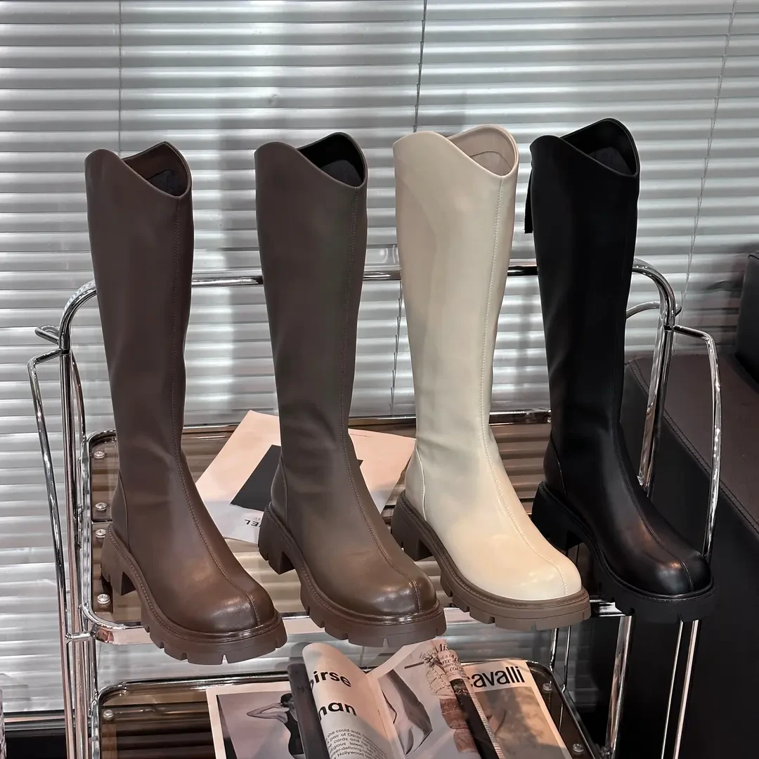 XIEFURN/鞋夫人小个子百搭骑士长靴女2023年春秋季粗跟厚底高筒靴