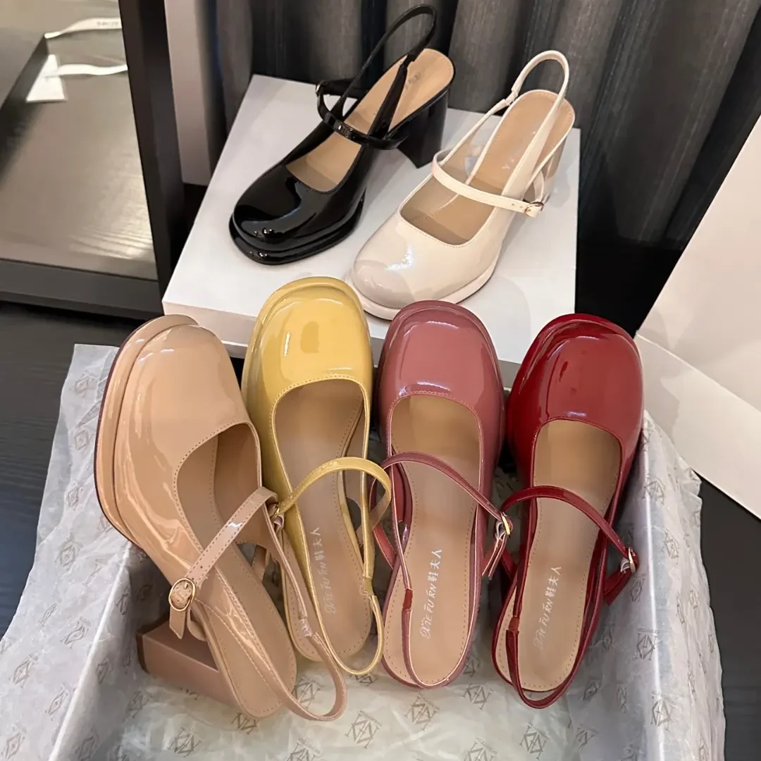 XIEFURN/鞋夫人法式一字带玛丽珍凉鞋女2023年夏季百搭粗跟单鞋