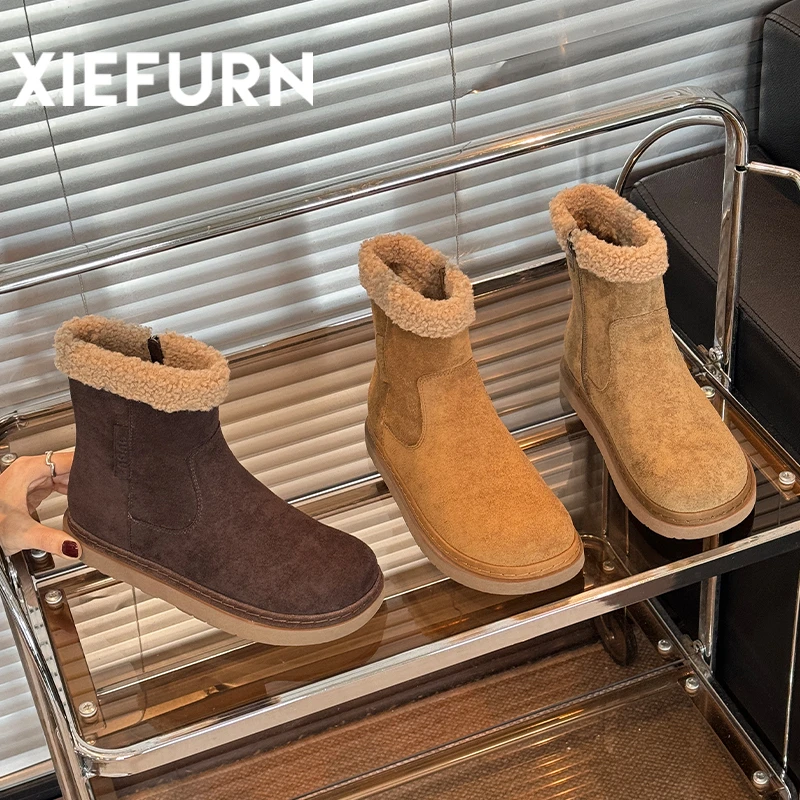 XIEFURN/鞋夫人加绒加厚短靴女保暖舒适户外雪地靴冬季防滑棉靴