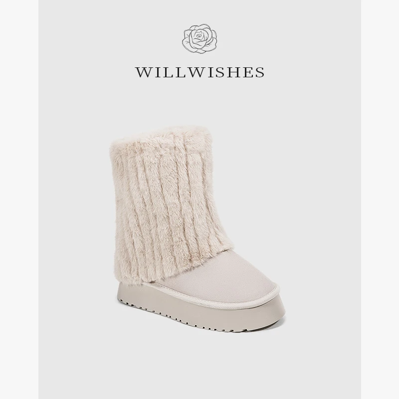 WILLWISHES/王玎23时尚秋冬雪地靴秋冬棉鞋厚底网红加绒加厚短靴
