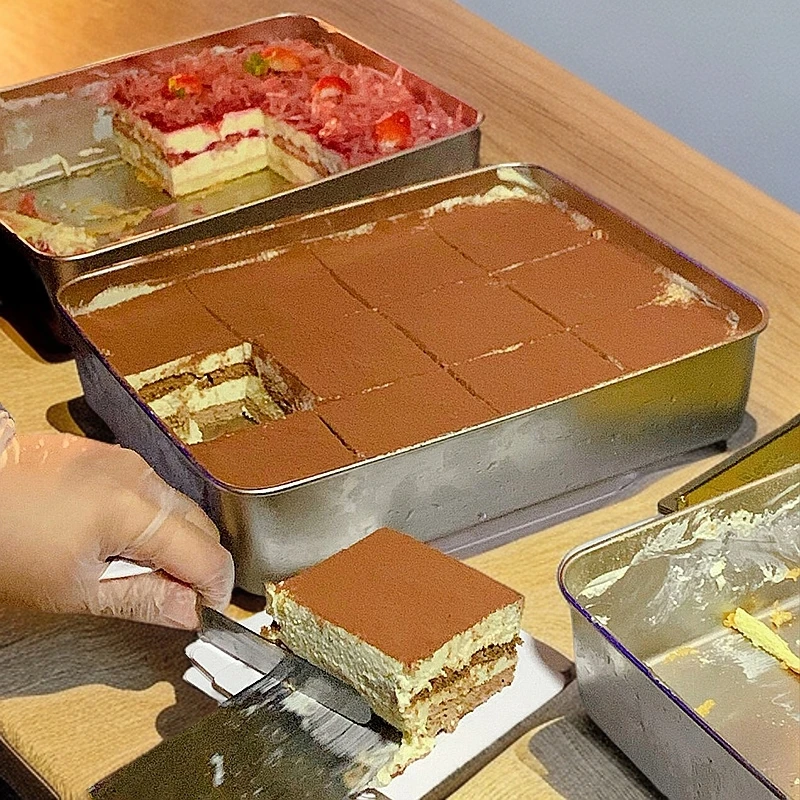 做提拉米苏盒子方形制作容器皿不锈钢网红蛋糕方盒包装盒大铁盒盘
