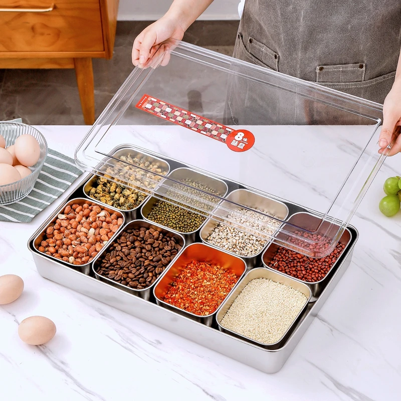 304不锈钢调料盒罐组合八格商用家用厨房收纳多格摆摊调味盒