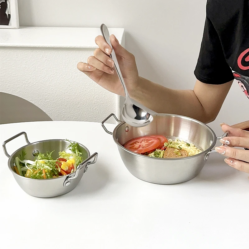 韩式ins风316不锈钢泡面碗带双耳调料碗沙拉碗料理碗饭碗薯条篮