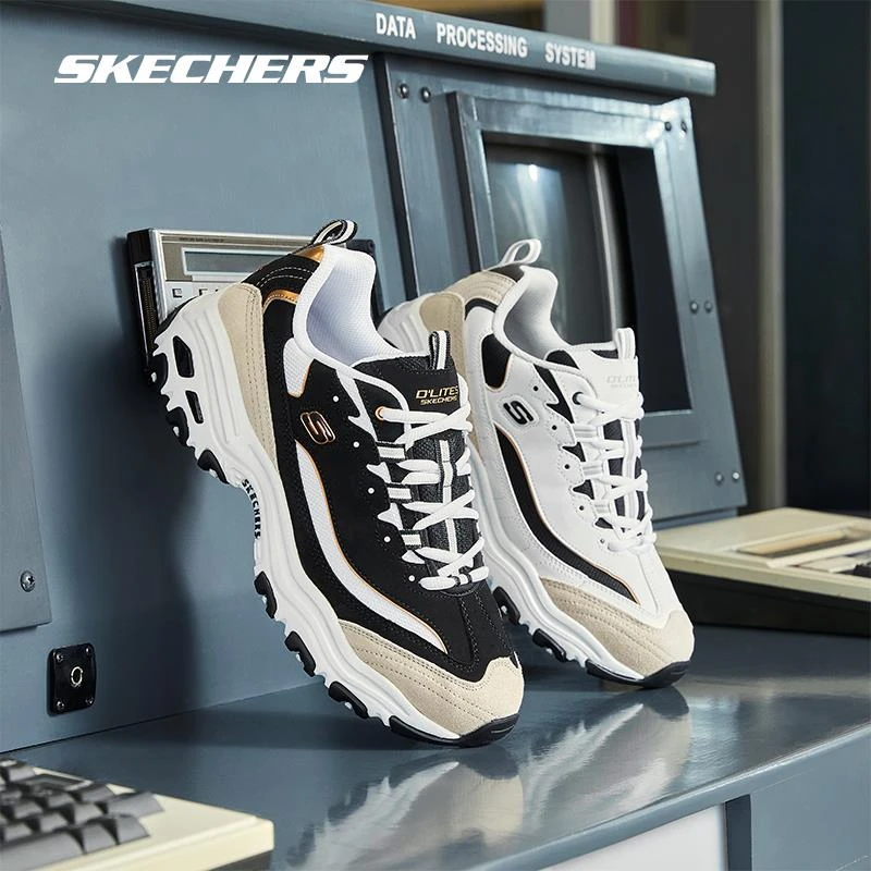 Skechers斯凯奇男款夏季春季透气复古时尚运动鞋学生熊猫鞋黑白金