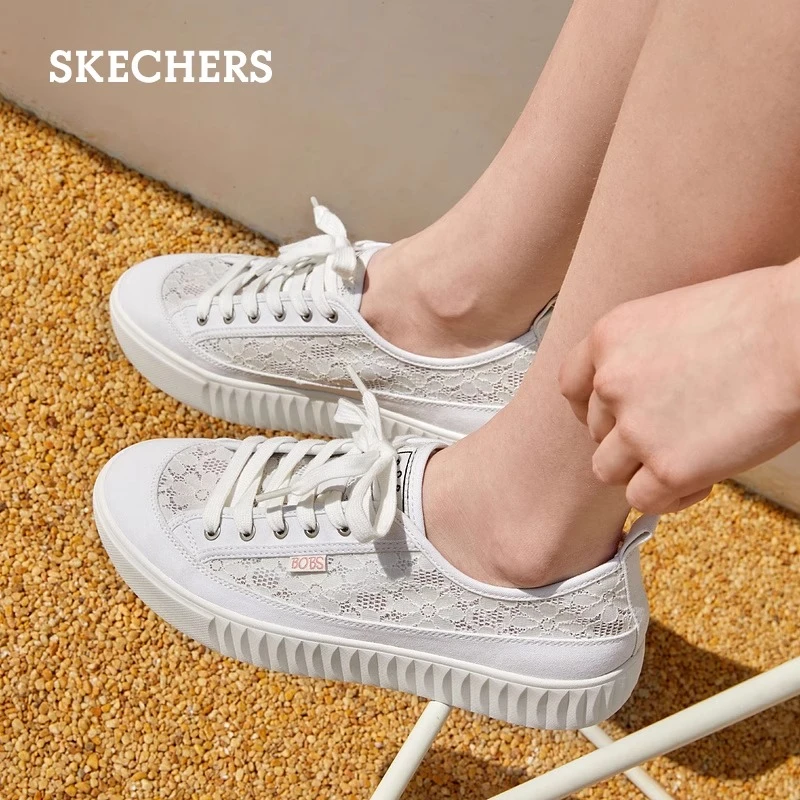 Skechers斯凯奇114391夏蕾丝透气潮流饼干鞋舒适休闲帆布鞋女