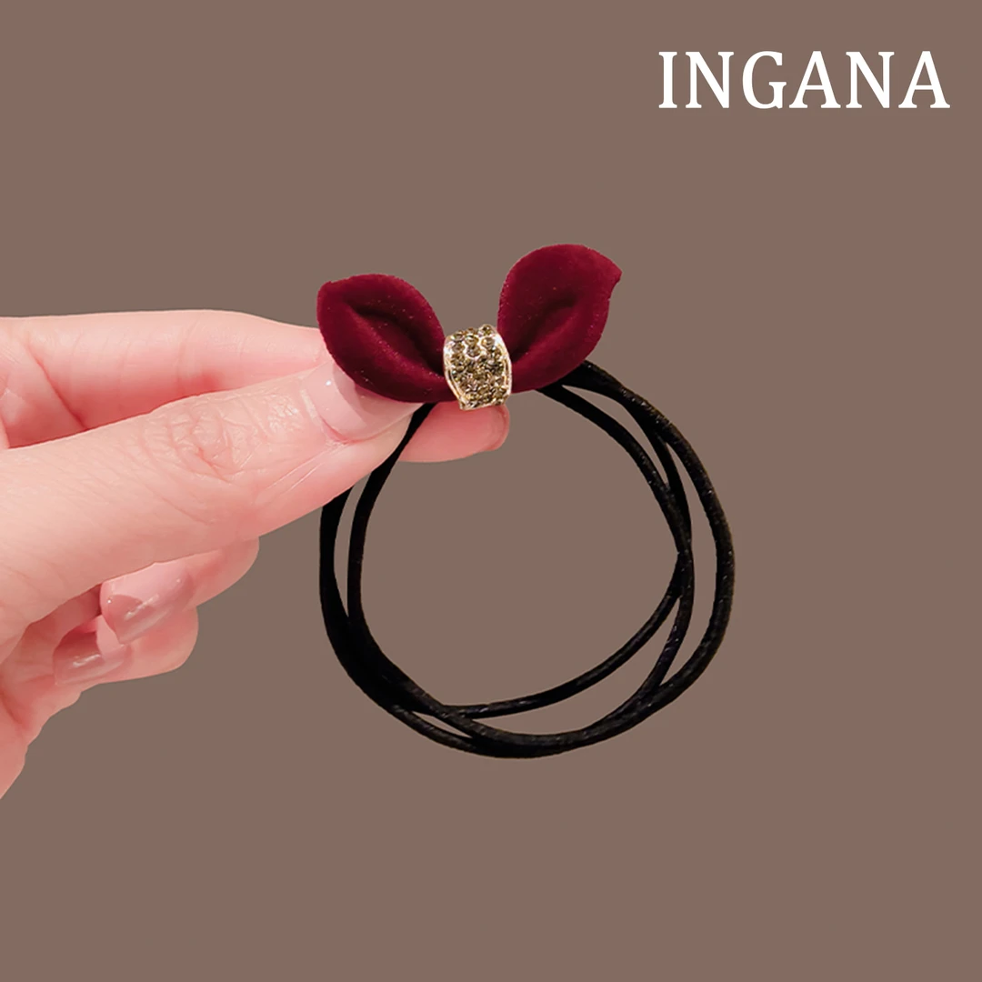 气质韩系红色蝴蝶结水钻发绳时尚百搭扎发高弹橡皮筋发圈耐用头绳