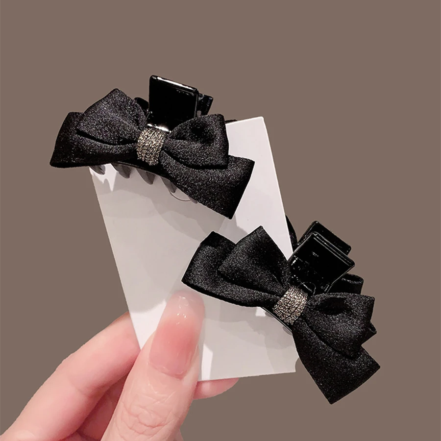 韩国新款黑色蝴蝶结小抓夹公主头侧边夹子鲨鱼夹前额刘海发夹头饰