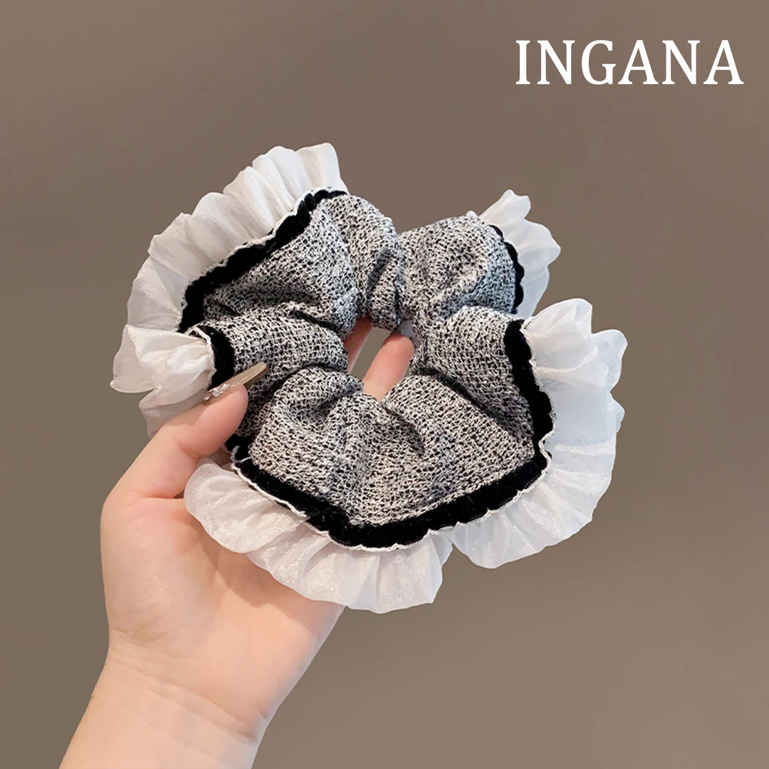 小香风褶皱轻薄花朵发圈撞色个性丸子头头花发饰盘发肥肠圈发绳女