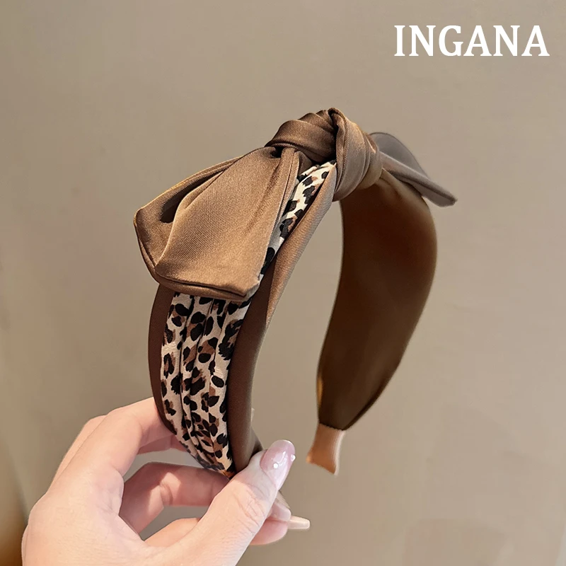 法式气质豹纹蝴蝶结发箍复古拼接撞色宽边压发头箍高颅顶时尚发箍
