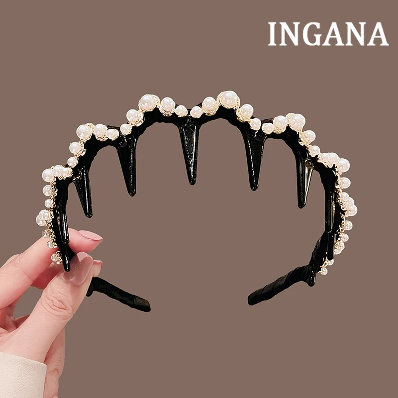 气质韩系珍珠波浪压额前碎发洗脸发箍时尚百搭新款高端头箍女发卡