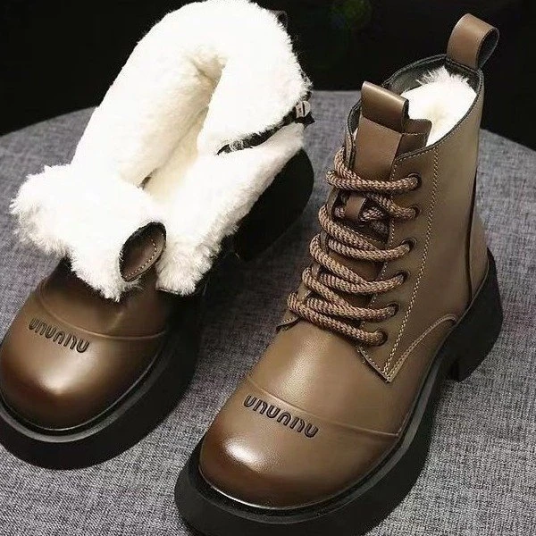 时尚雪地靴皮毛一体马丁靴女2023新款冬季棉鞋加绒加厚底短靴棉靴