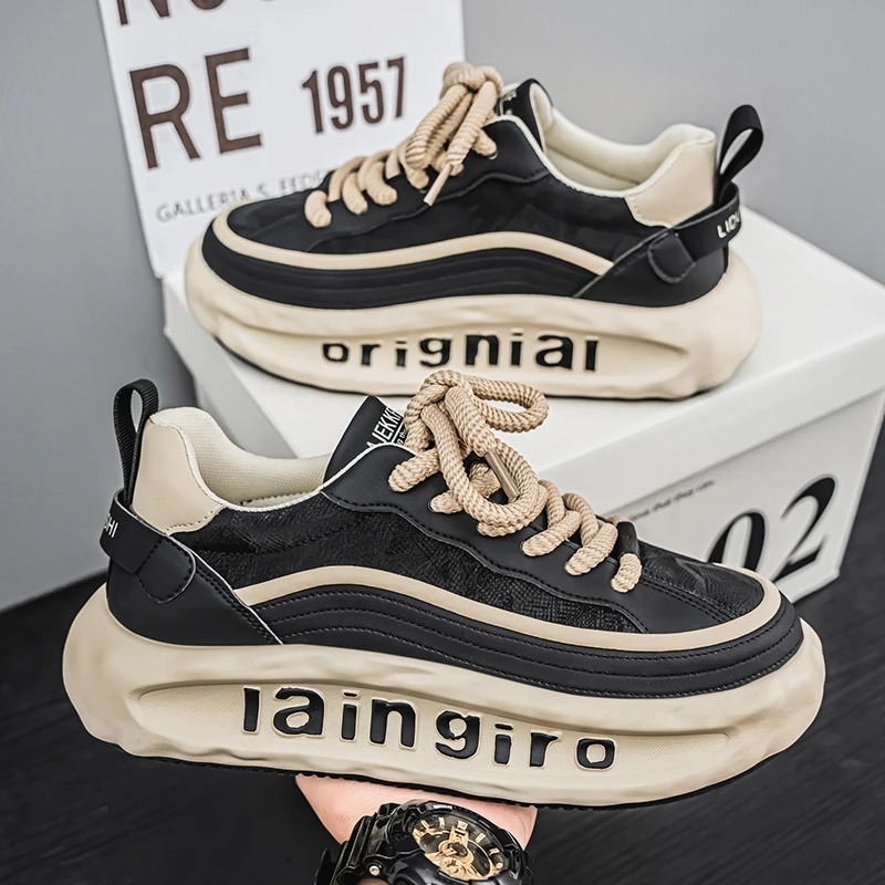 新款厚底男鞋潮流舒适运动休闲鞋批百搭秋冬季低帮潮鞋增高轻奢款