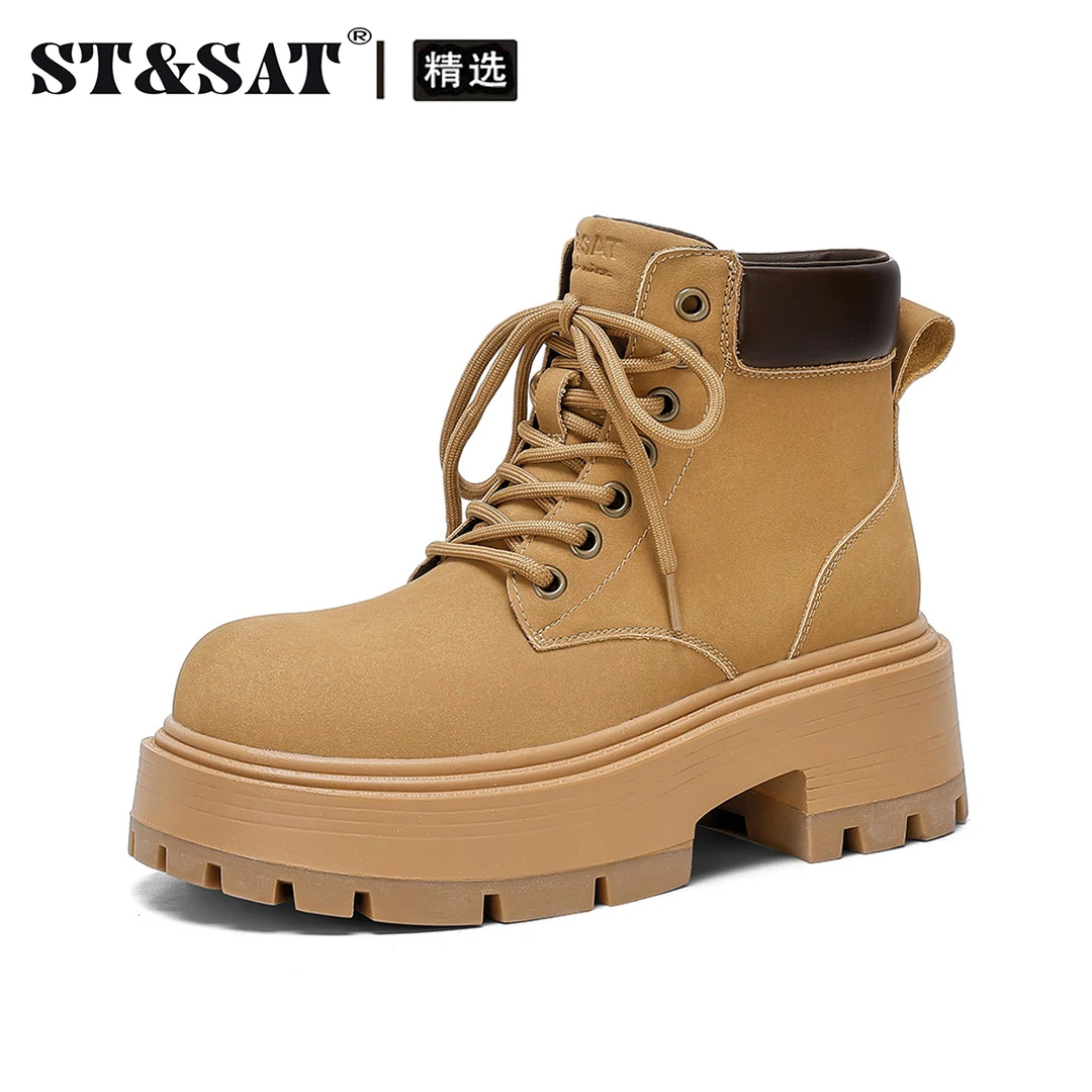 星期六品牌马丁靴女款2025新款冬季单靴黄色短靴超轻英伦风高帮鞋