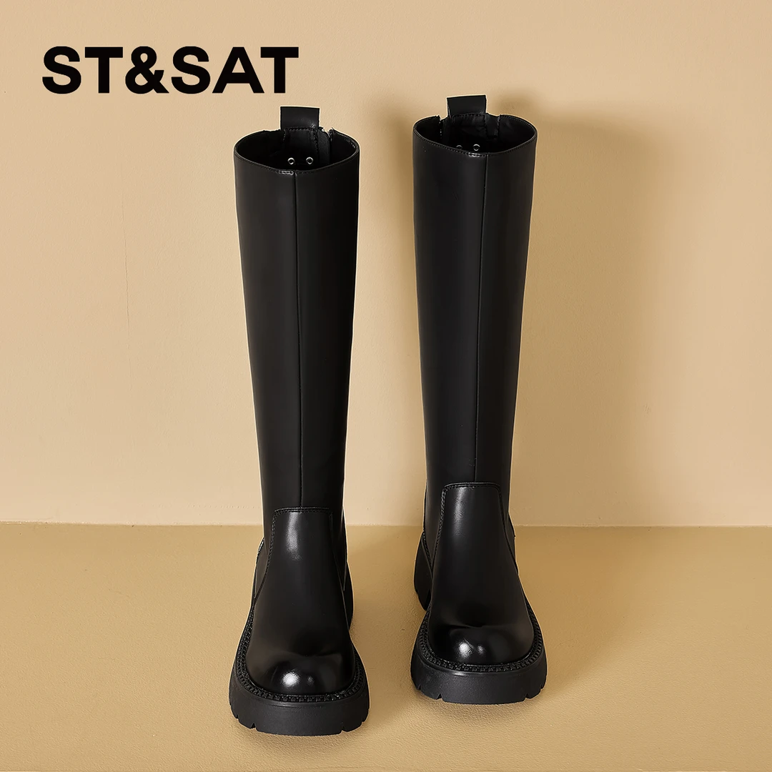 星期六厚底长靴加绒长筒靴子女2025年冬季新款中筒靴女骑士靴女款