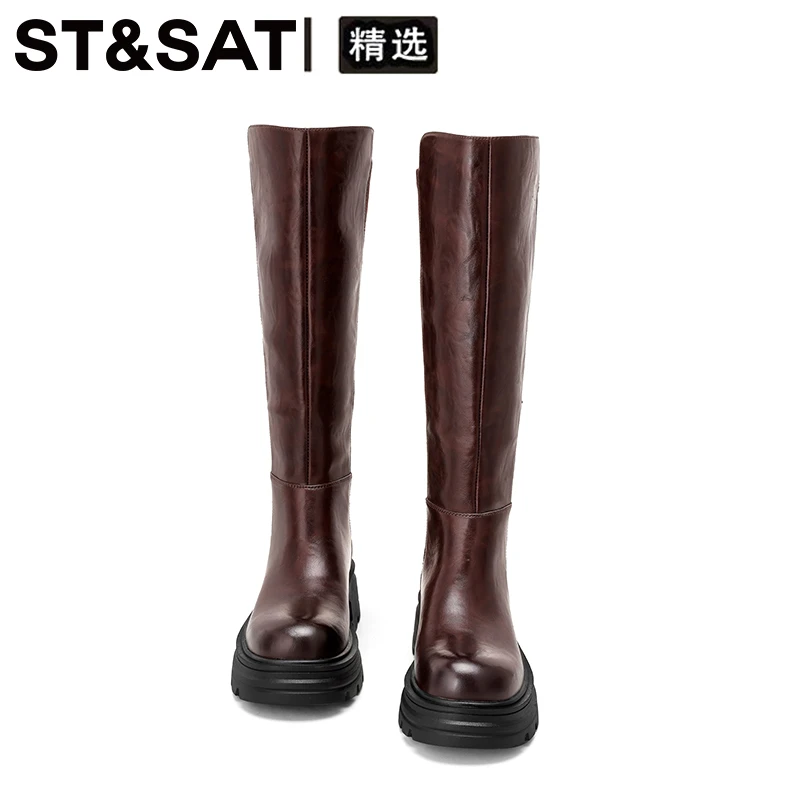星期六英伦风长筒靴女靴2025冬季新款时尚骑士靴线下专柜商场同款