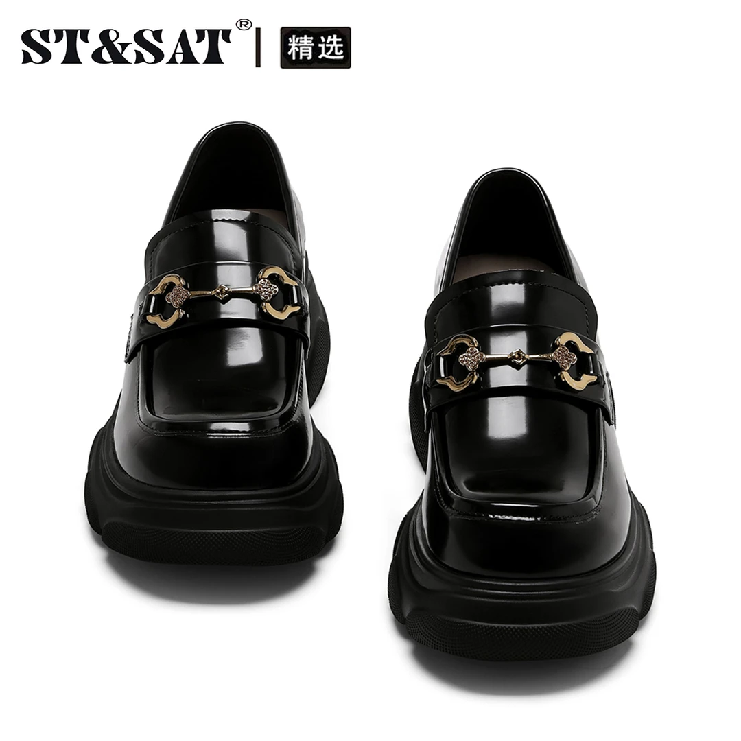 星期六复古金属扣乐福鞋2025秋季新款英伦风厚底一脚蹬女鞋单鞋潮