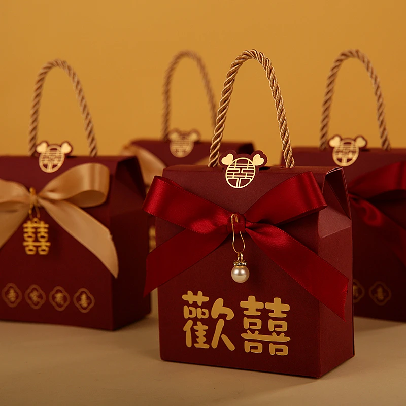 中式结婚手提喜糖盒子婚礼糖果盒包装盒伴手礼回礼袋简约风小清新