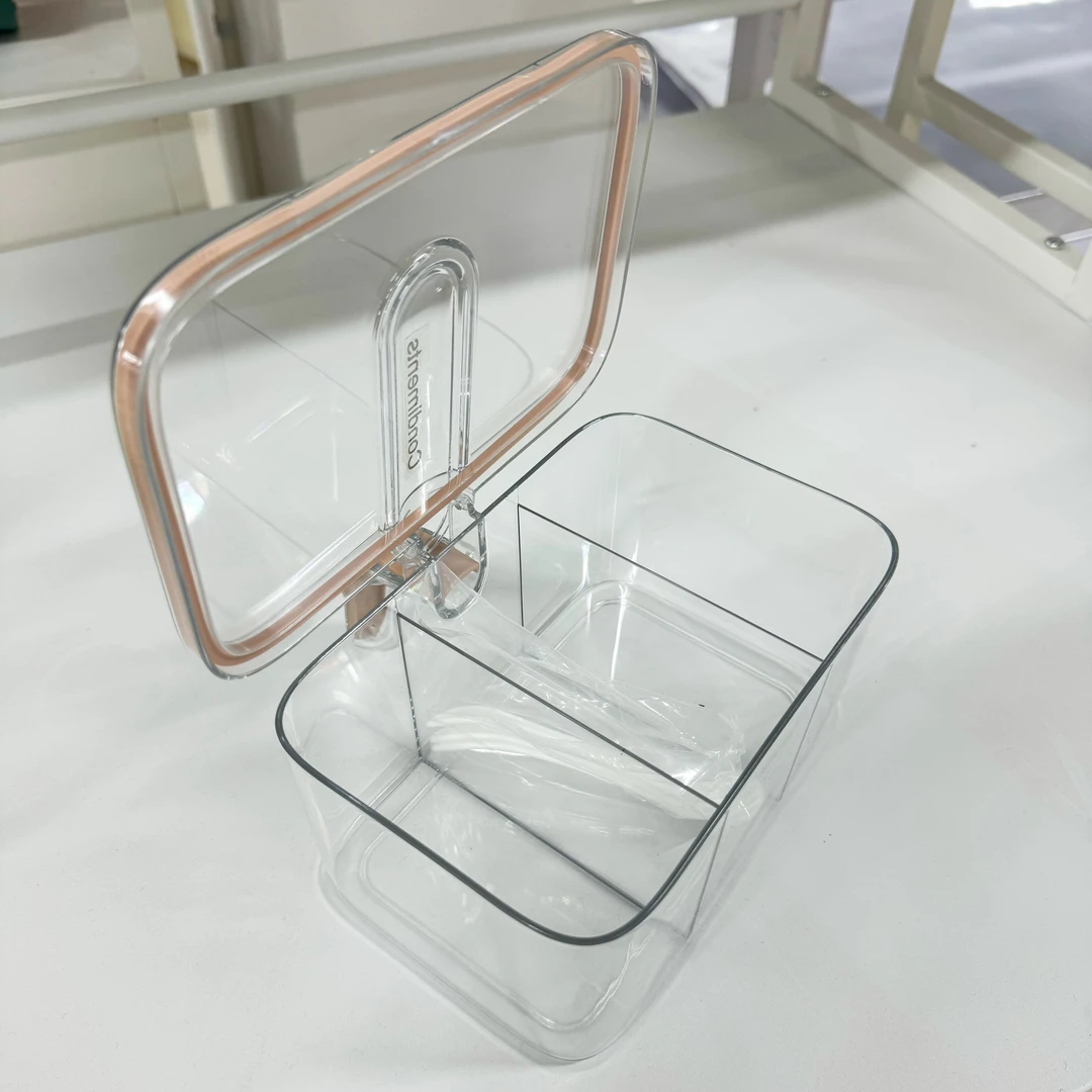 橱明星厨房三格调味盒家用透明按压开盖调味盒收纳盒防尘手柄