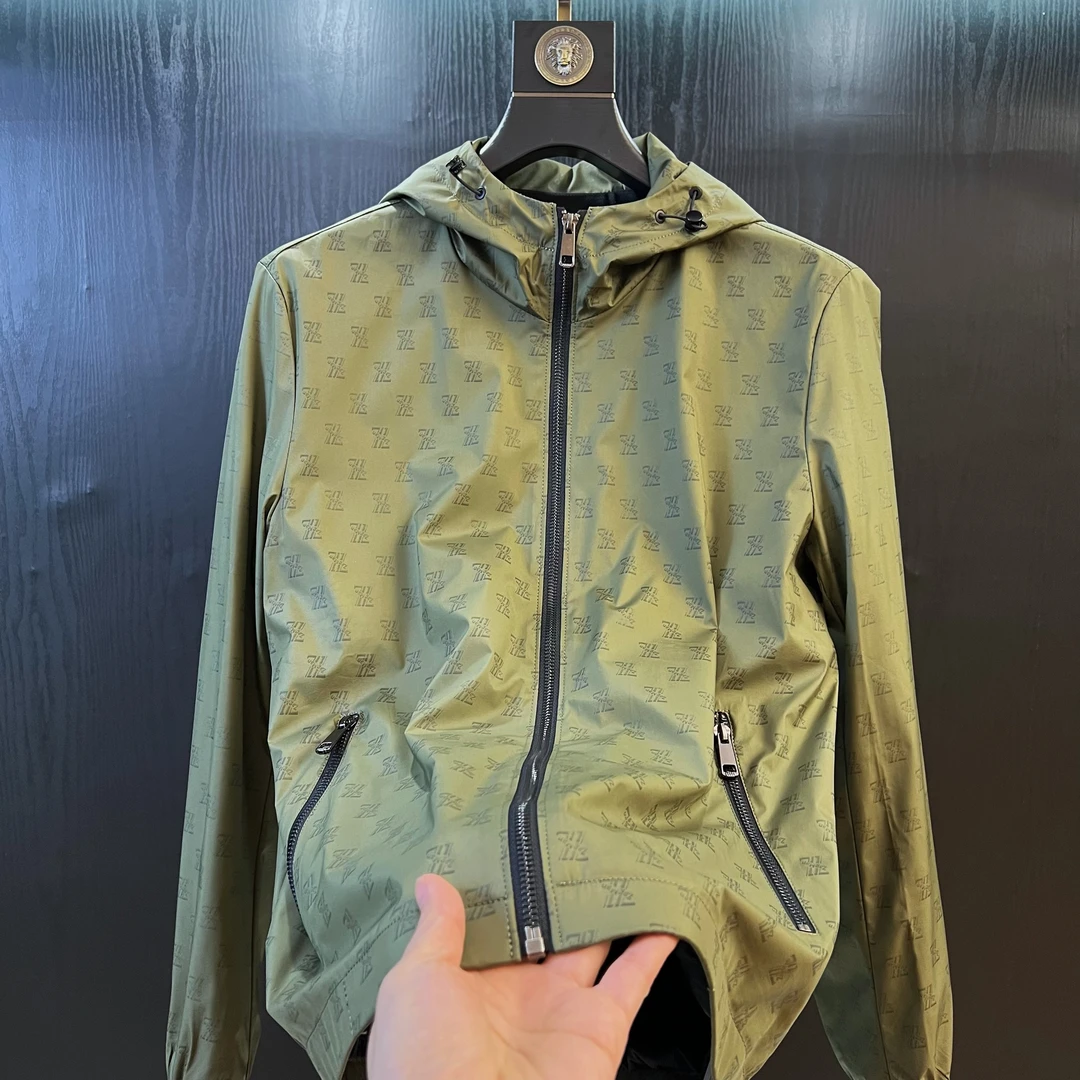2025春季新款男士轻奢时尚夹克轻薄潮流提花连帽外套冲锋衣